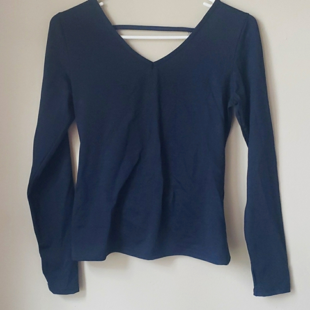 ZYIA navy v back vibe Activewear Tee